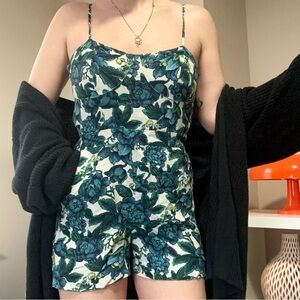 LOFT Teal & White Floral Spaghetti-Strap Romper